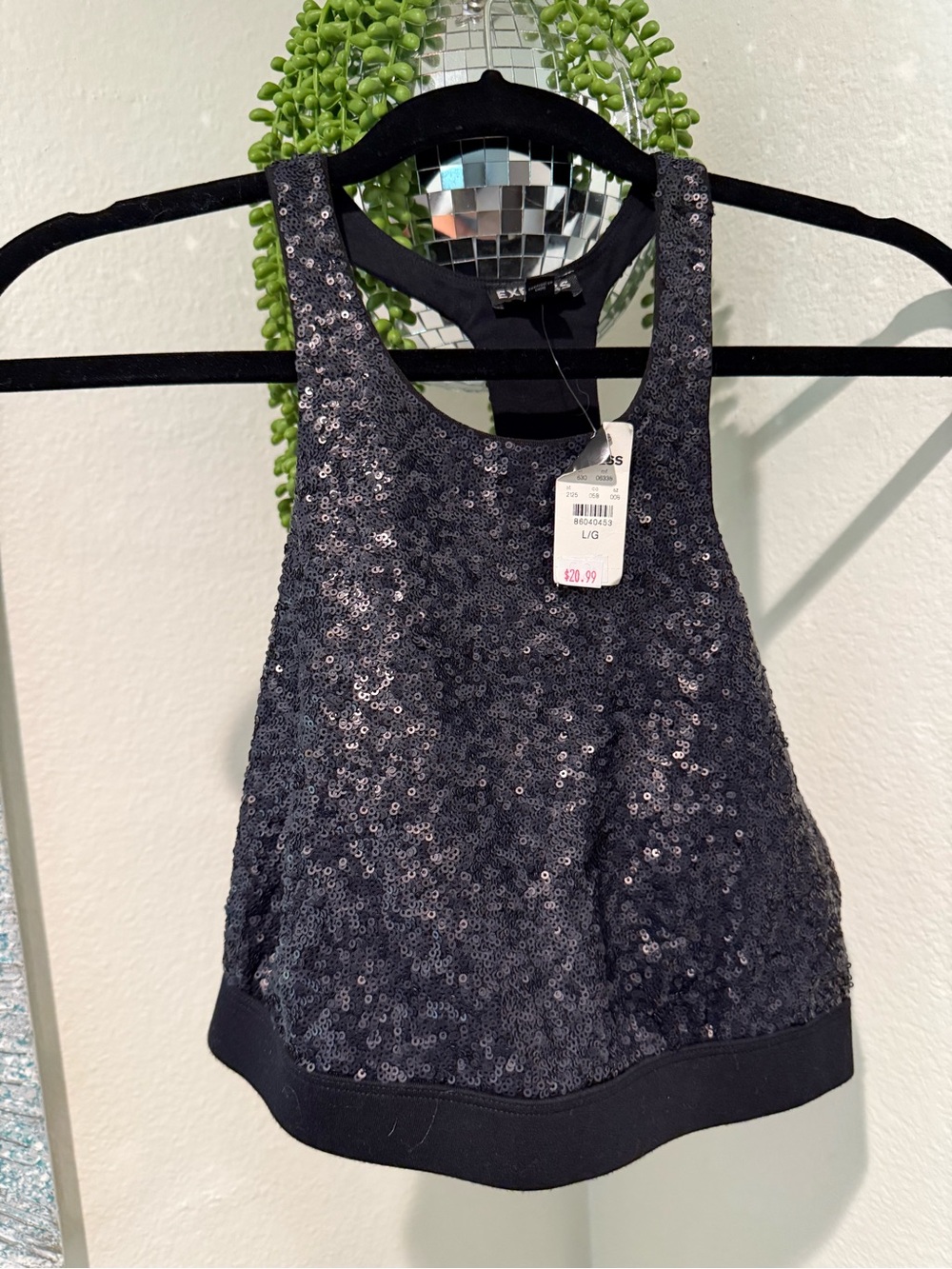 Express Black Sequin Racerback Bandeau Top